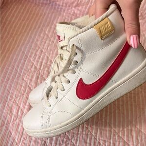 Nike Women's Cream and Red High-Top Sneakers